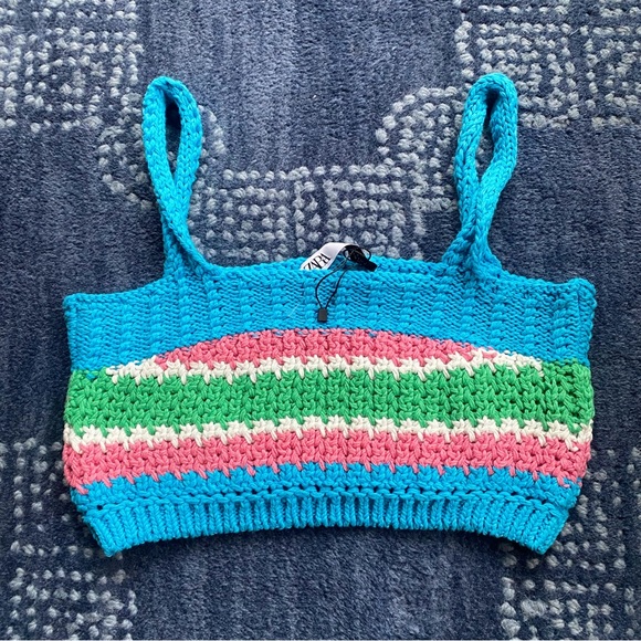 🩵 ZARA BLUE MULTI KNIT CROP TOP! - Picture 10 of 16